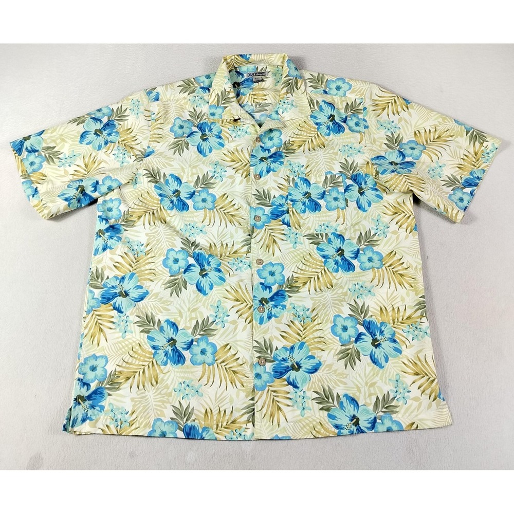 Edwards Shirt Mens Large Blue Floral Tropical Hawaiian Short Sleeve Button Up
